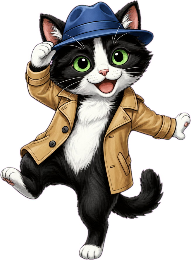 Detective Domino the cat, a dancing Kidbox story character