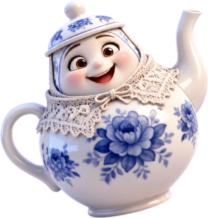 A dancing teapot, a Kidbox story character